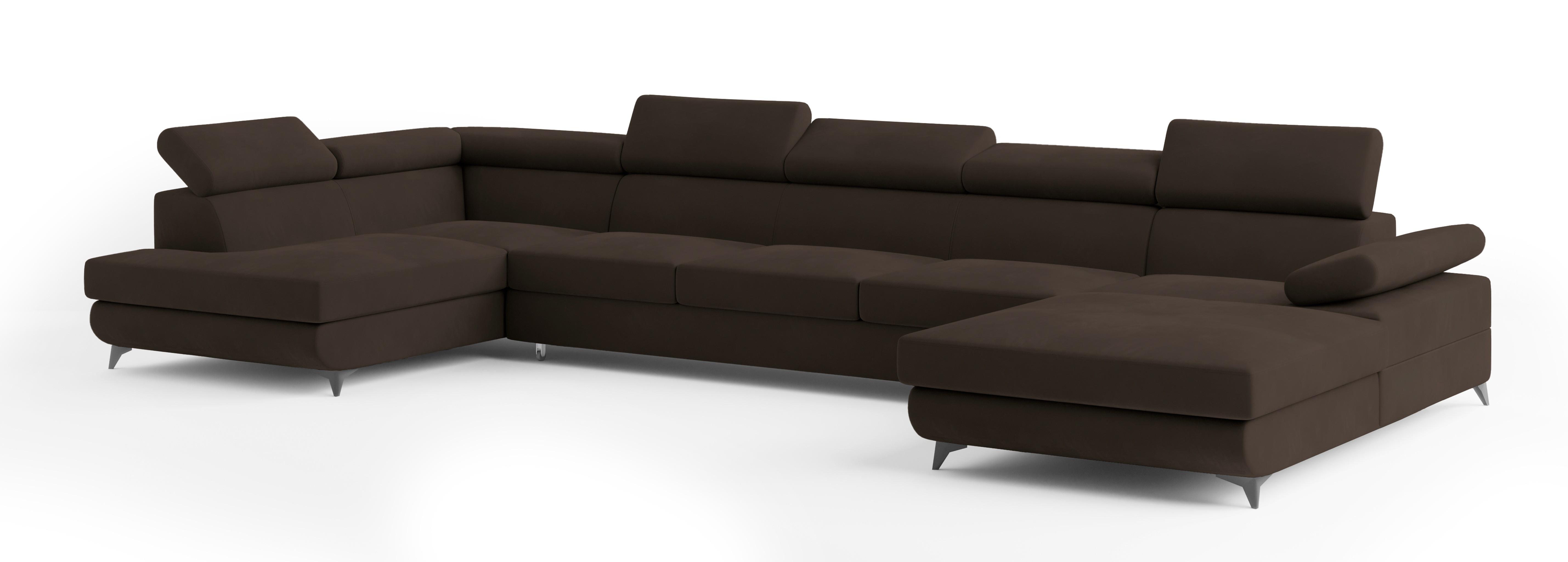 WOHNLANDSCHAFT MONTIVA Braun Velours-Stoff mit Schlaffunktion - Braun, Holz (410/89/190cm) - MASSENO
