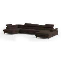 WOHNLANDSCHAFT MONTIVA Braun Velours-Stoff mit Schlaffunktion - Braun, Holz (410/89/190cm) - MASSENO