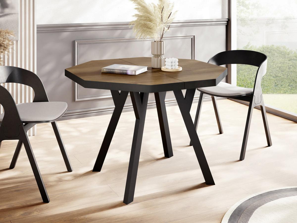 ESSTISCH Desmond achteckiger ausziehbarer, Lefkas Eiche 100-150/100/76 cm - Alteiche/Schwarz, Holz/Holzwerkstoff (100/150/76cm) - WFL GROUP
