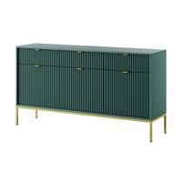 SIDEBOARD Eternas 3T 3S Grün 154/83/39 cm – goldene Füße, mit geriffelten Fronten - Goldfarben/Grün, Holzwerkstoff (154/83/39cm) - AX Living