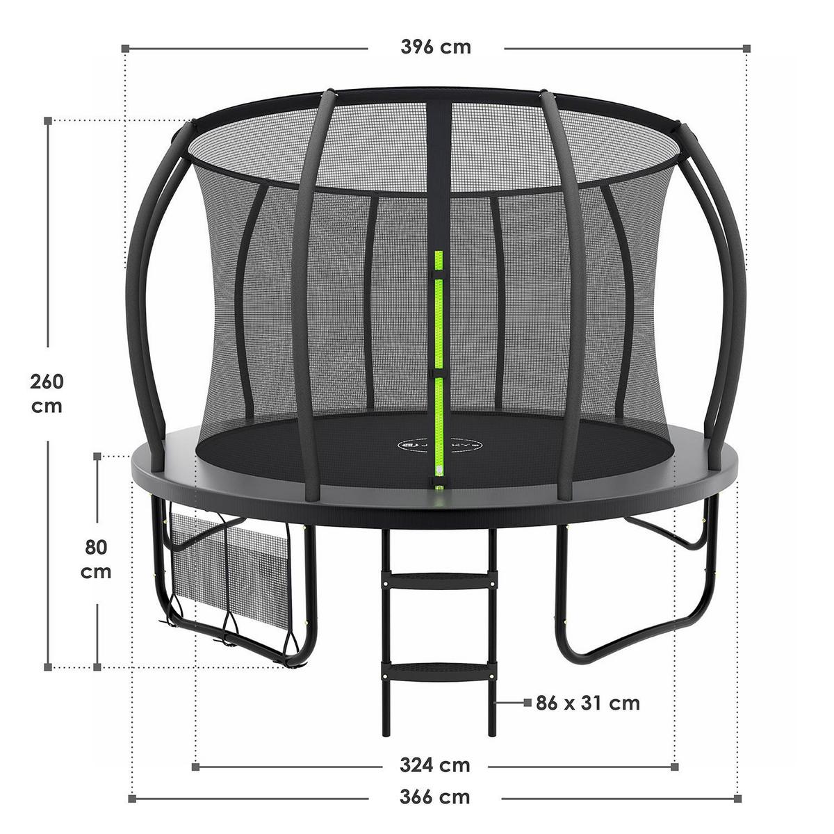 TRAMPOLIN SkyBounce L 366cm schwarz - Schwarz, Metall (366/366/269cm) - Juskys