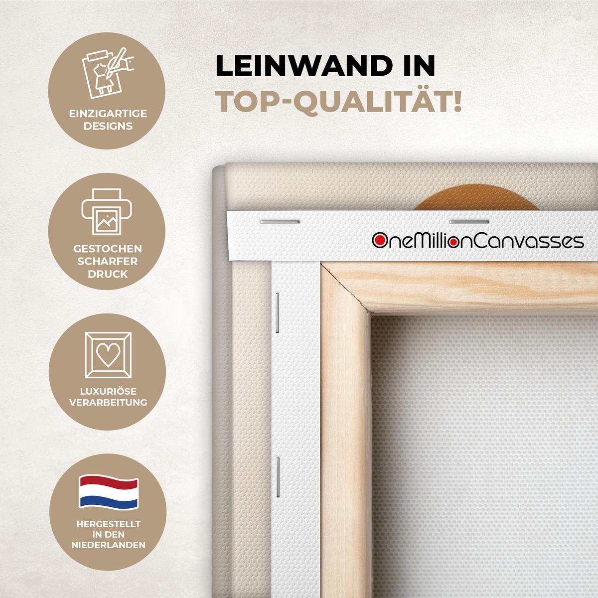 LEINWANDBILD Formen - Rund - Blätter - Beige Deko Wohnzimmer 20x20 cm - Rostfarben, Textil (20/20cm) - MuchoWow