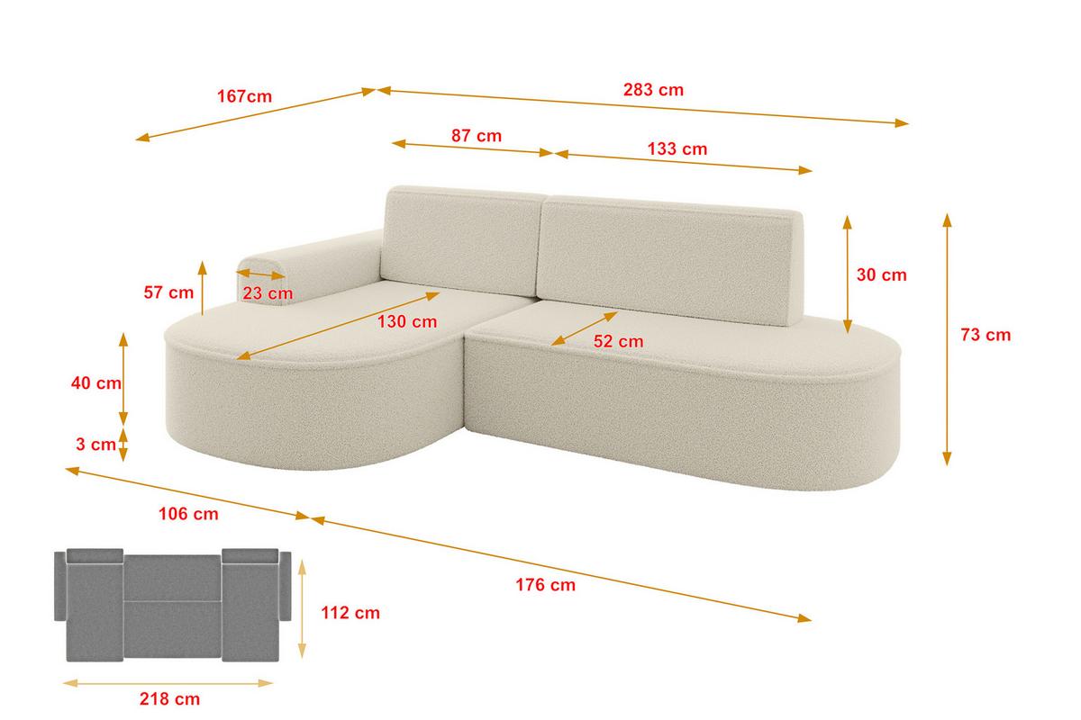 ECKSOFA mit Schlaffunktion und Bettkasten Ottomane Links MARI-L1-S - 283x167x73 cm Beige Bouclé - Beige/Schwarz, Holzwerkstoff/Kunststoff (283/167cm) - ALTDECOR