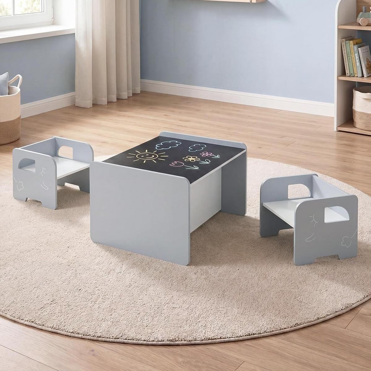 KINDERTISCH mit Stuhl grau(3-tlg) - Grau, Holzwerkstoff (62.5/40/48cm) - COSTWAY