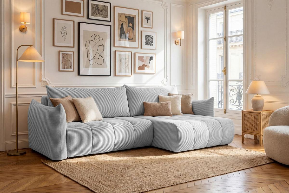 ECKSOFA Ontario Mit Schlaffunktion - Hellgrau, Holzwerkstoff/Textil (260/154cm) - Fun Möbel