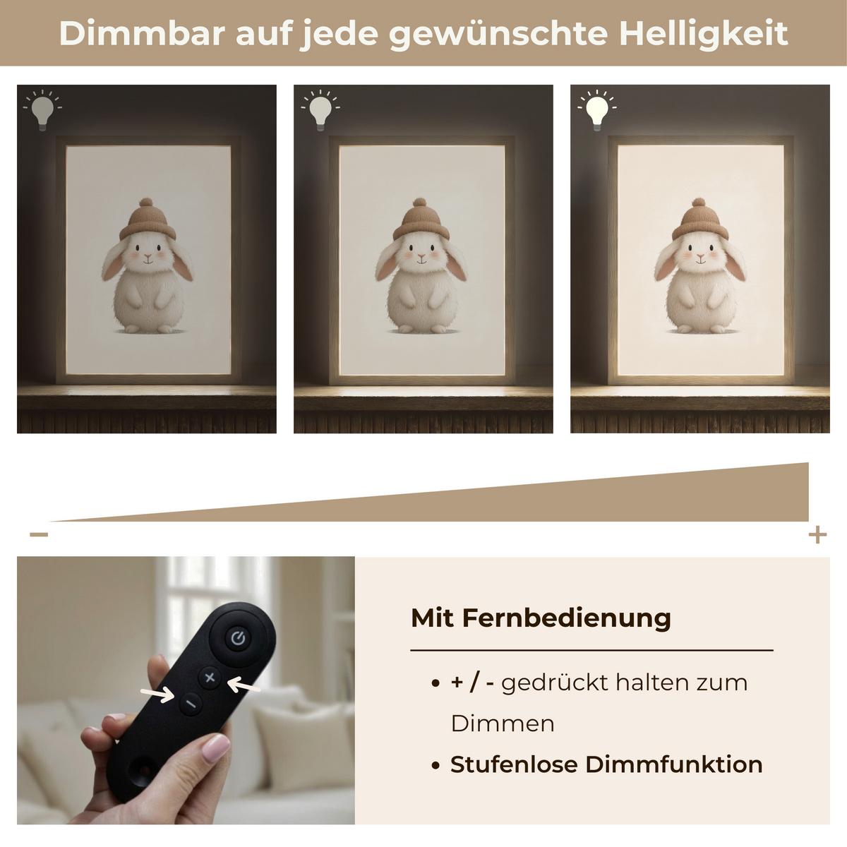WANDLEUCHTE MIT AKKU Kaninchen - Hut - Ohren - Beige 30x40 cm - Creme, Holzwerkstoff (30/40/8cm) - OnlyWow
