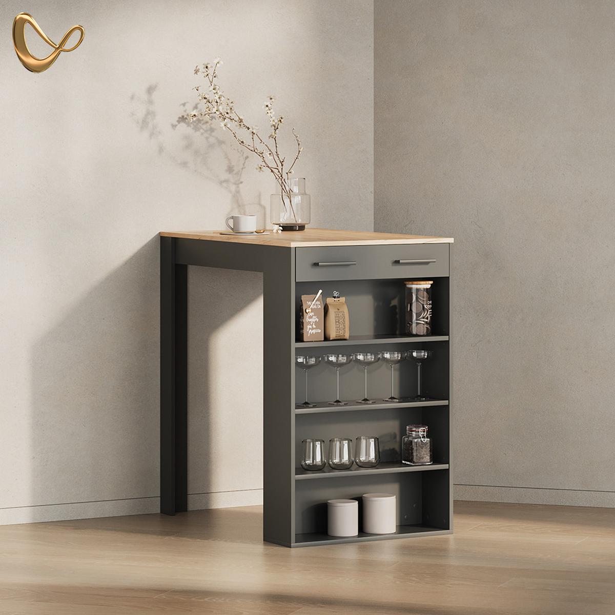 BARTISCH Regusa Anthrazit/Goldkraft Eiche 67 x 100 cm - Anthrazit, Holzwerkstoff (100/67/106cm) - Livinity®
