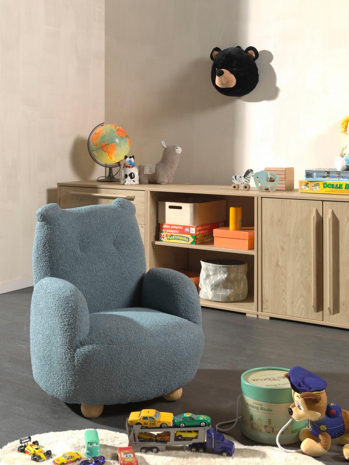 KINDERSESSEL in Bärenoptik Keila komfortabel bequem Bouclé Stoff blau - Blau, Kunststoff (60/66/64cm) - 58aufmkessel