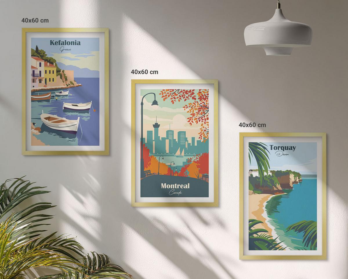 BILDER SET 3er Set - 40x60 cm Goldrahmen - Stadtansichten aus Griechenland, Kanada und Australien - Goldfarben, Kunststoff (40/60cm) - TULUP