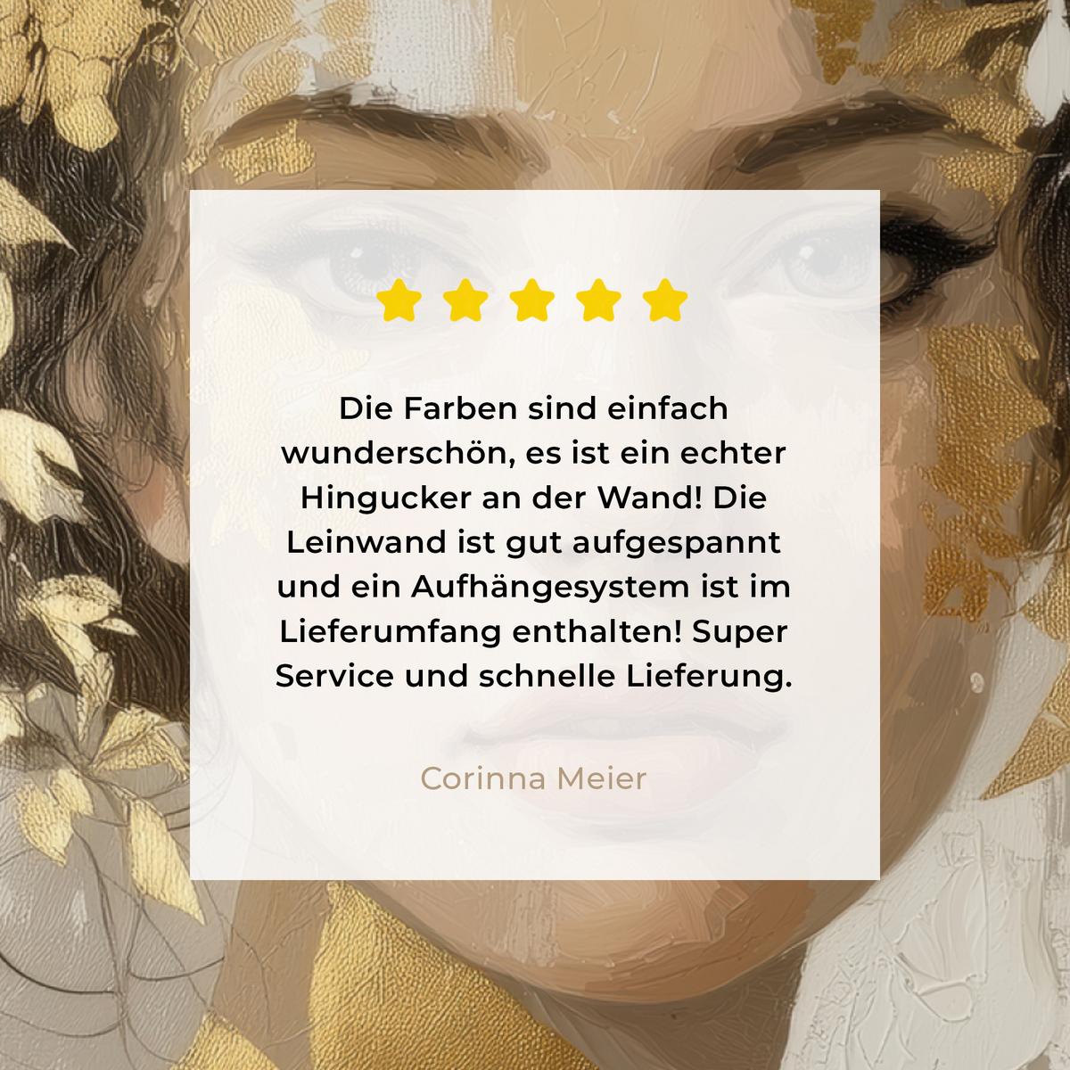 LEINWANDBILD Gesicht - Frau - Blätter - Gold Wandbild Wohnzimmer 50x50 cm - Beige, Textil (50/50cm) - MuchoWow