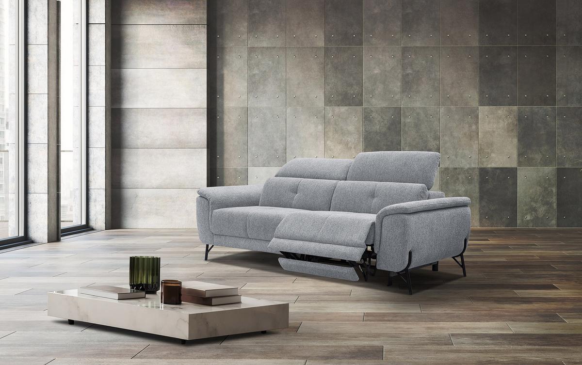 SOFA AVENA 3-Sitzer mit 1 Relaxfunktion, silberfarben - Silberfarben, Holzwerkstoff/Textil (204/80/108cm) - Wozimo