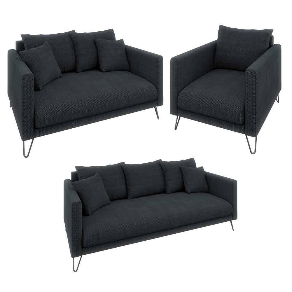 SITZGARNITUR 3+2+1 Harmony Graphit Chenille - Graphitfarben/Schwarz, Holz/Textil (200/85/100cm) - S-Style Möbel