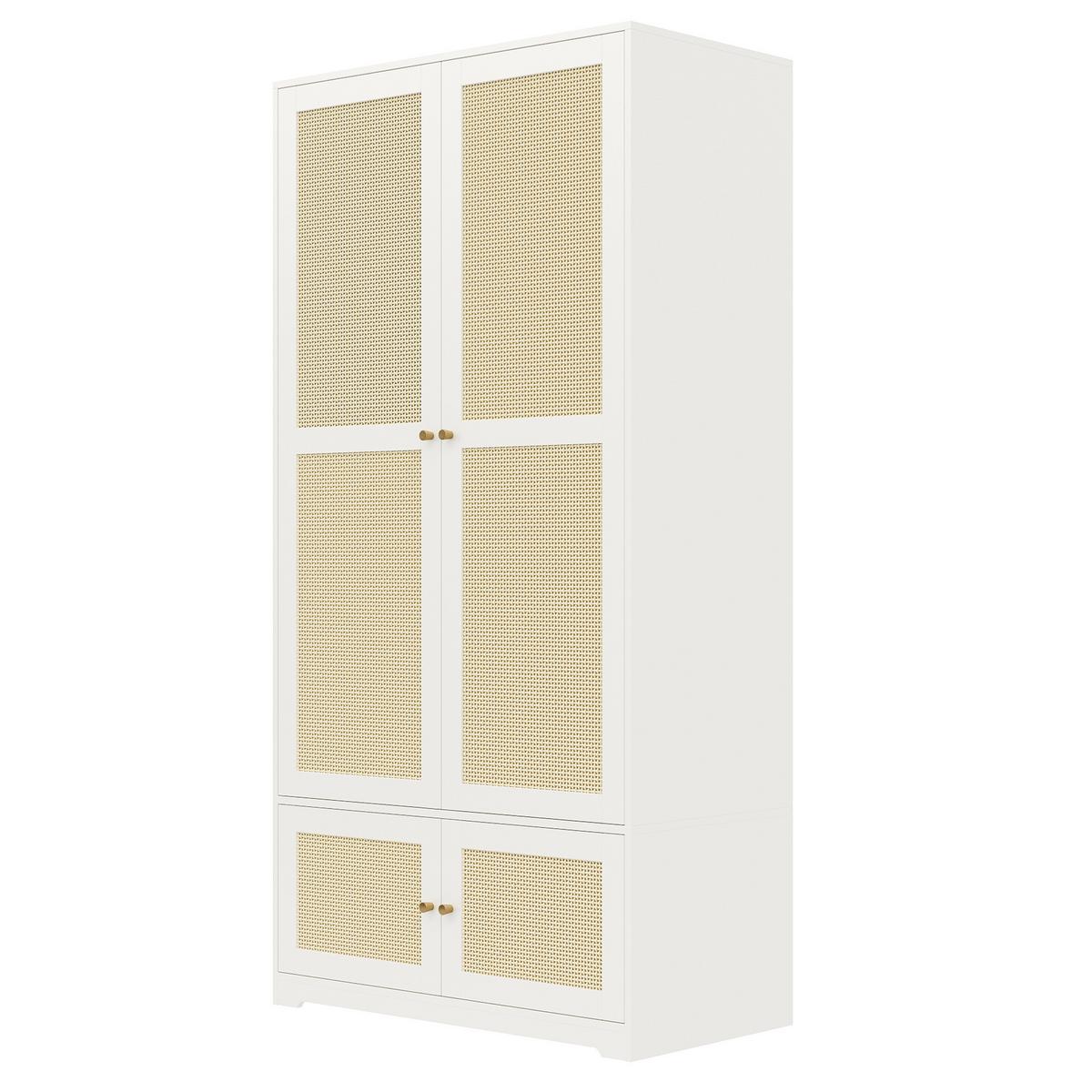 GARDEROBE in weiß mit rattan-geflecht, 2 türen - Weiß, Holzwerkstoff (90/180/48cm) - Urban Meuble