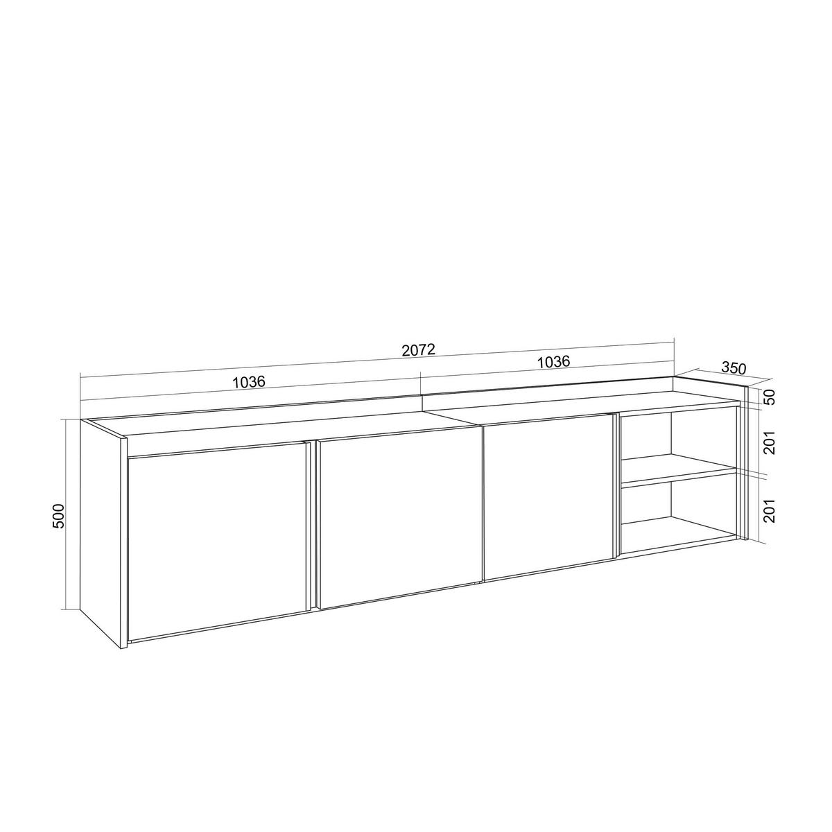 LOWBOARD, Weiß und Eiche, 207/35/50cm, mit Led - Weiß, Holzwerkstoff (207/50/35cm) - Skraut Home
