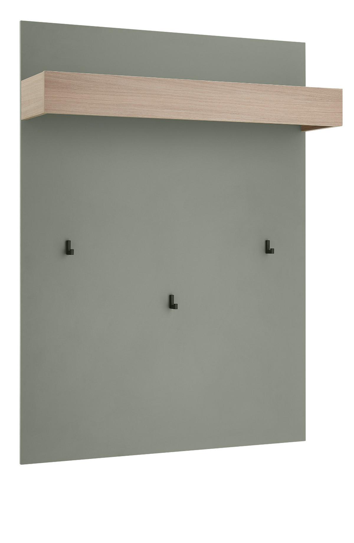 GARDEROBENPANEEL Salbei Grün mit Eiche, Wandgarderobe mit Kleiderstange, 100 x 135 cm - Salbeigrün/Eichefarben, Holzwerkstoff/Metall (100/135/25cm) - Furn.Design