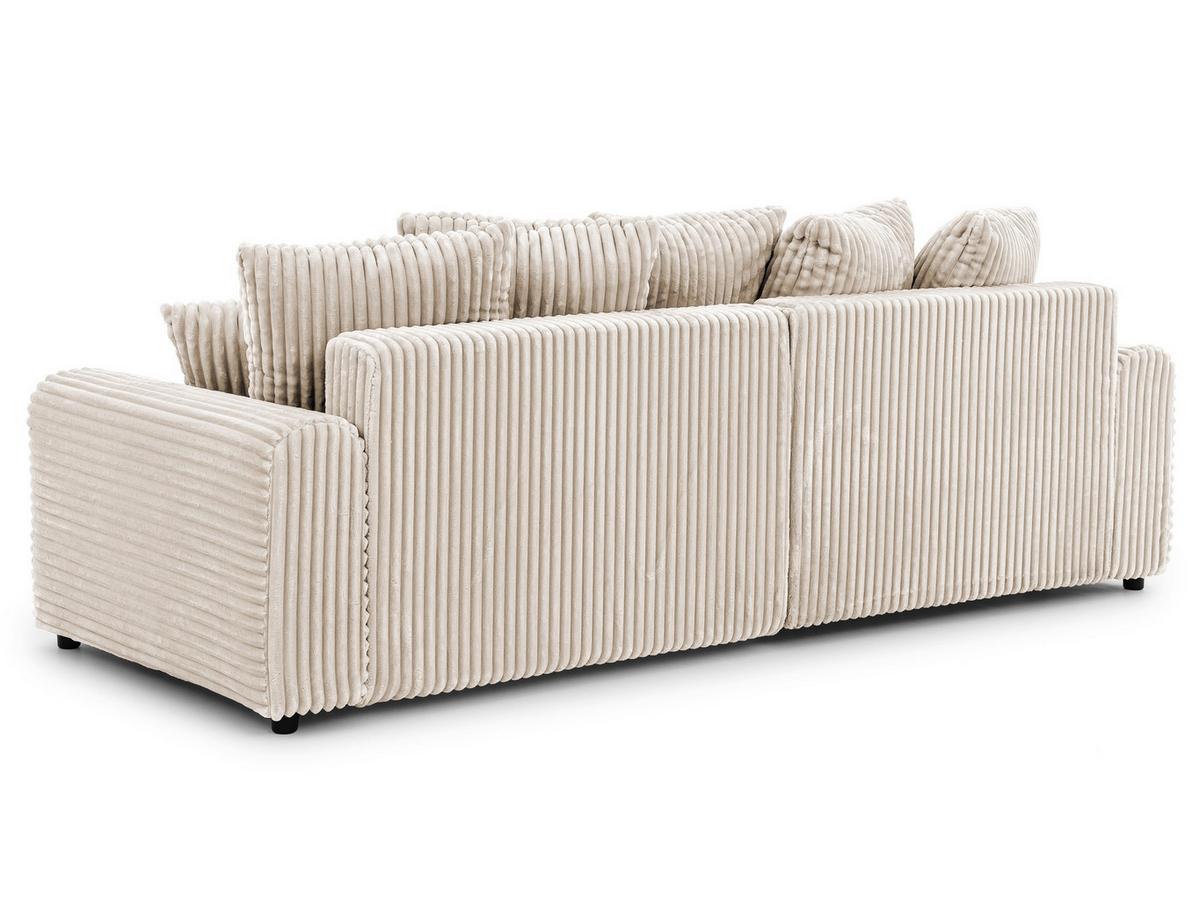 ECKSOFA Calma mit Schlaffunktion und Bettkasten im Bumpy-Design aus weichem Creme Plüschcord - Ottomane links - Creme/Schwarz, Holz/Kunststoff (239/140cm) - S-Style