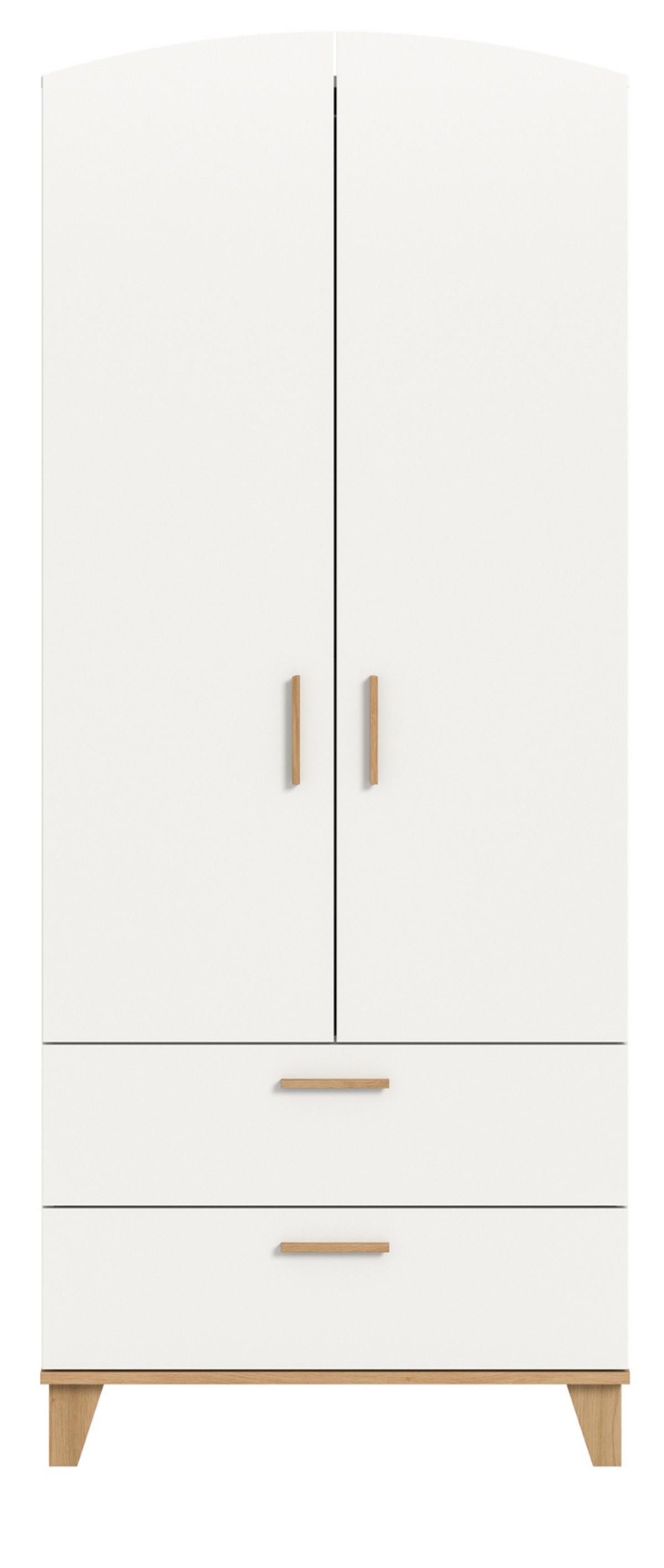 KLEIDERSCHRANK in weiß, Eiche Artsian 81 x 194 cm, Drehtürenschrank 2-türig skandinavisch - Eichefarben/Weiß, Holzwerkstoff (81/198/51cm) - Inn.Furn