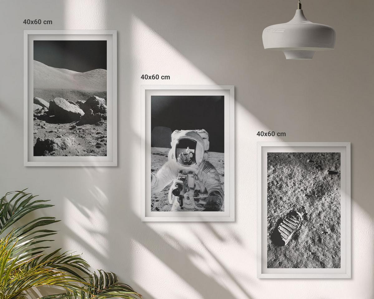 BILDER SET 3er Set - 40x60 cm Weißer Rahmen - NASA-Fotos vom Mond Astronaut - Weiß, Kunststoff (40/60cm) - TULUP