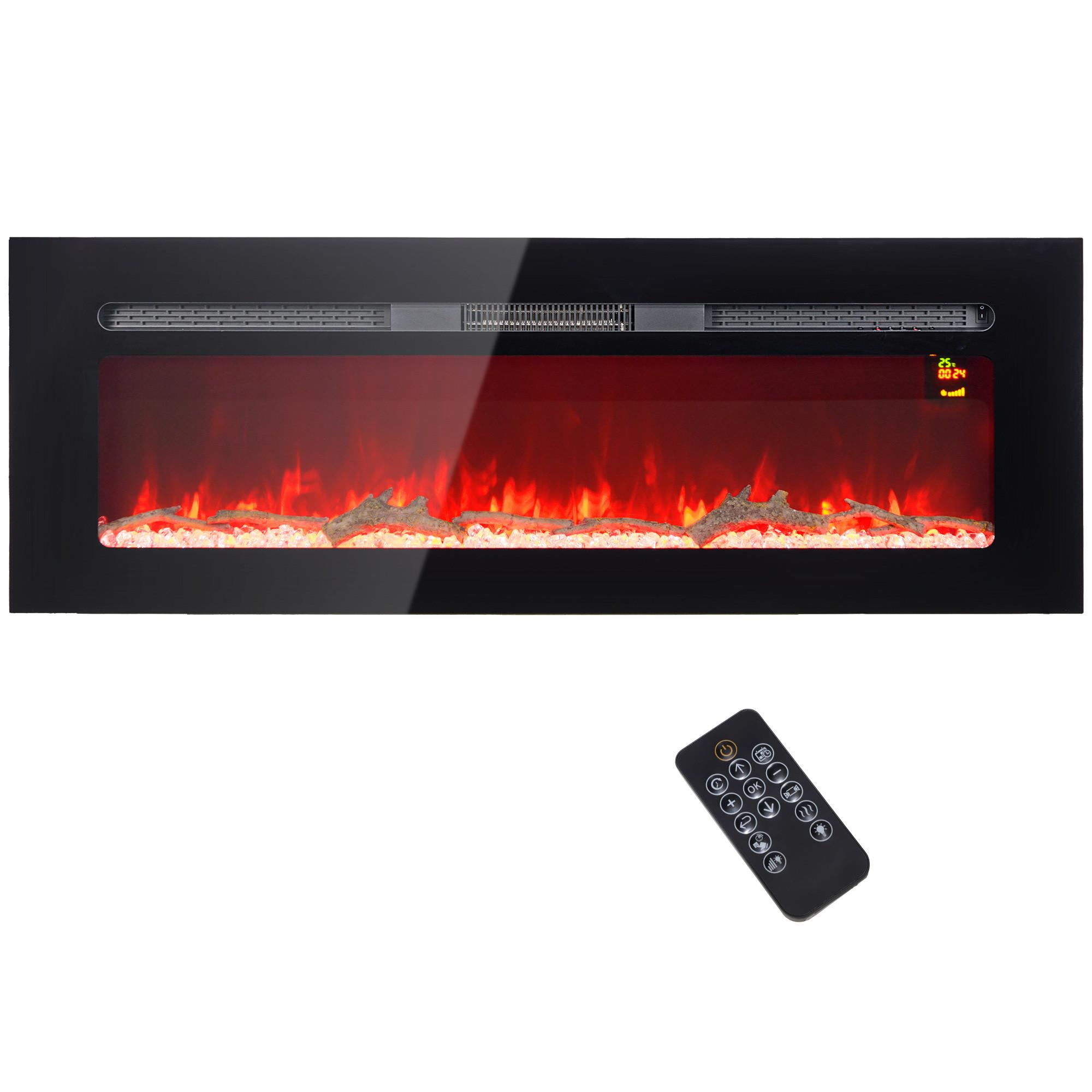 ELEKTROKAMIN mit LED 3D-Flammeneffekt Kristalle in 3 Farben 1800 W - Schwarz, Metall (15.8/45/127cm) - HOMCOM