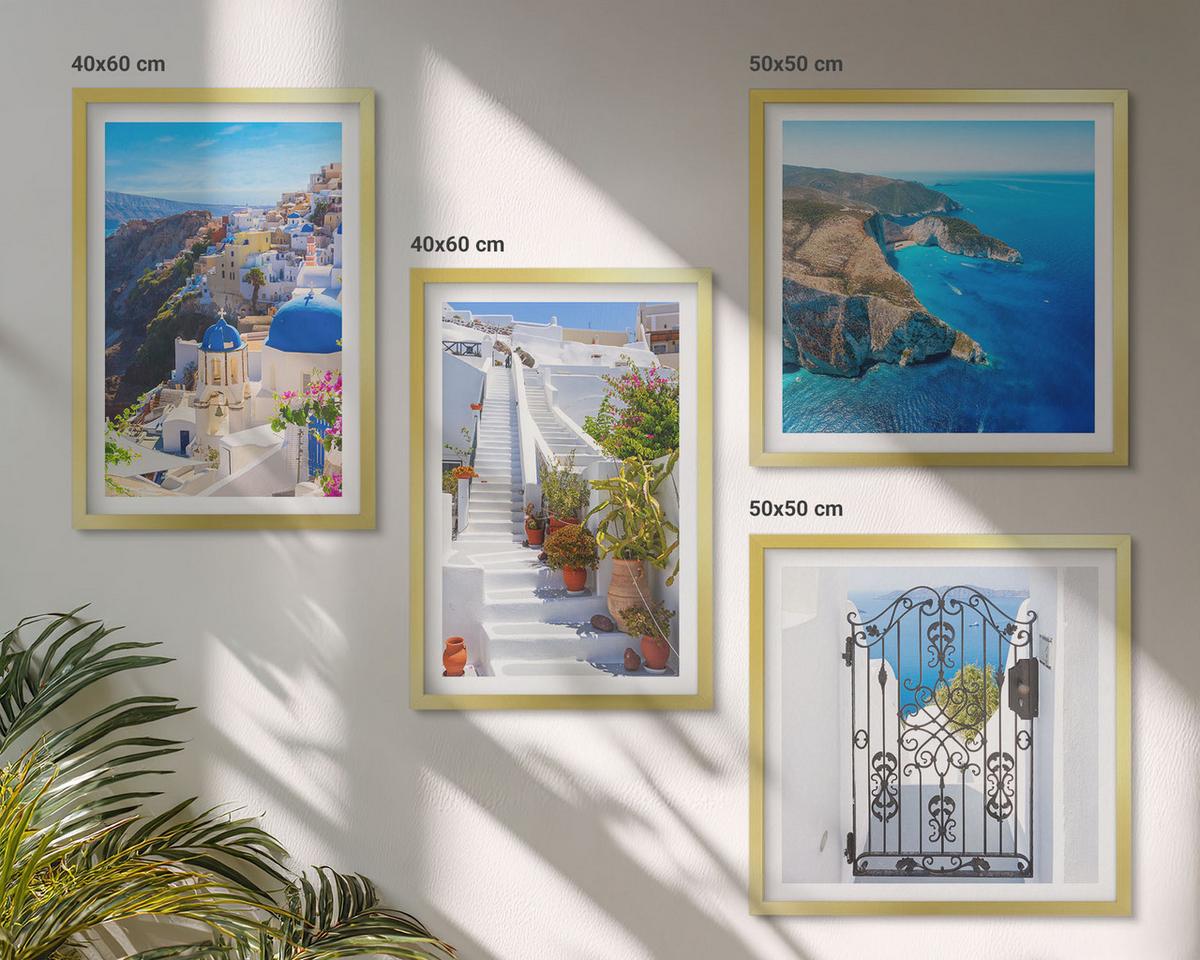 BILDER SET 4er Set - 50x50 cm & 40x60 cm Goldrahmen - Griechische Architektur auf Santorin, Oia - Goldfarben, Kunststoff (50/50cm) - TULUP