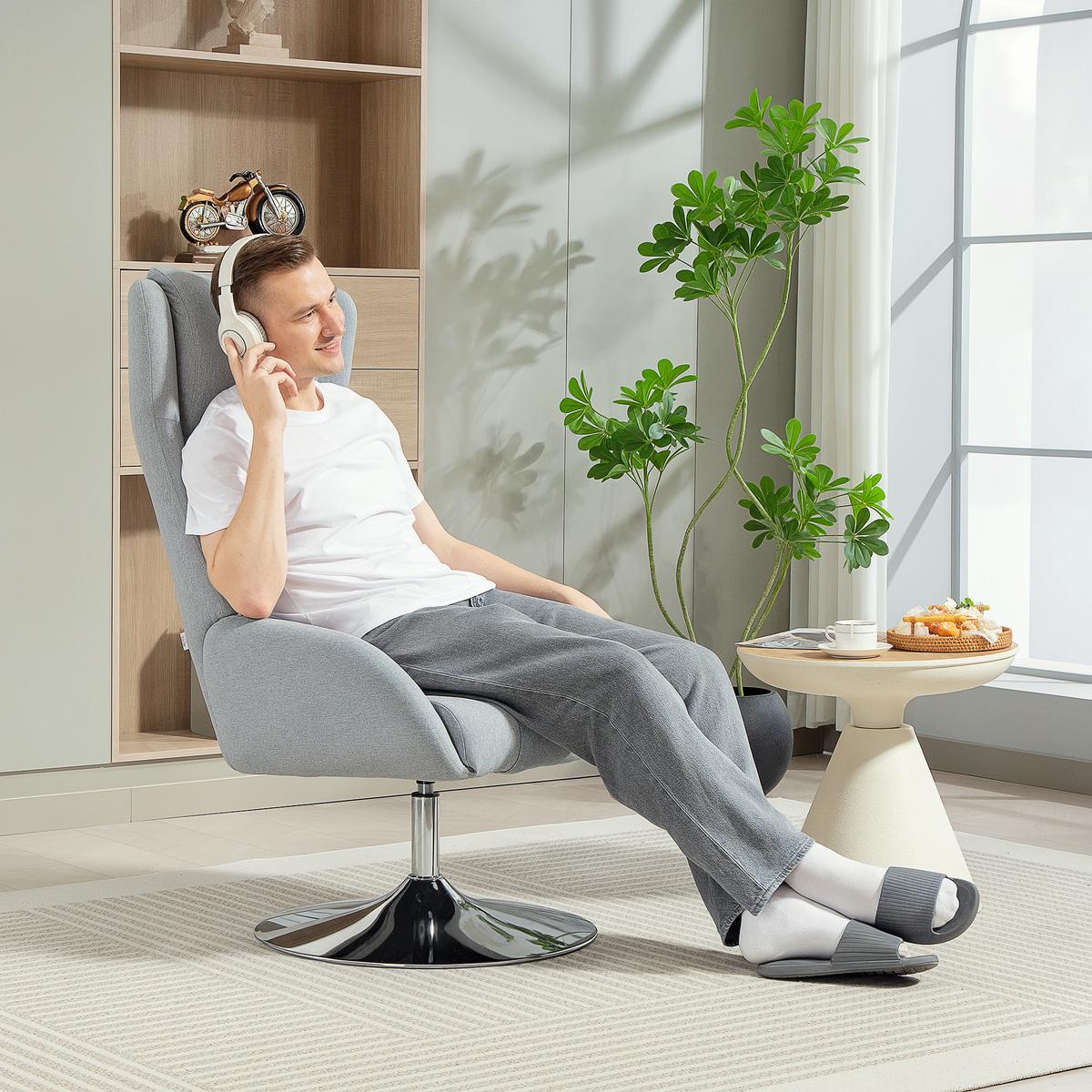 RELAXSESSEL mit Hocker drehbar Grau - Grau, Textil (68/118/84cm) - HOMCOM