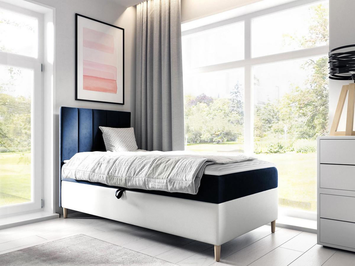 BOXBETT Maja Junior 1, Seite zum Öffnen des Bettkastens: Links - H3 - Blau/Weiß, Holz (90/200cm) - MIRJAN24