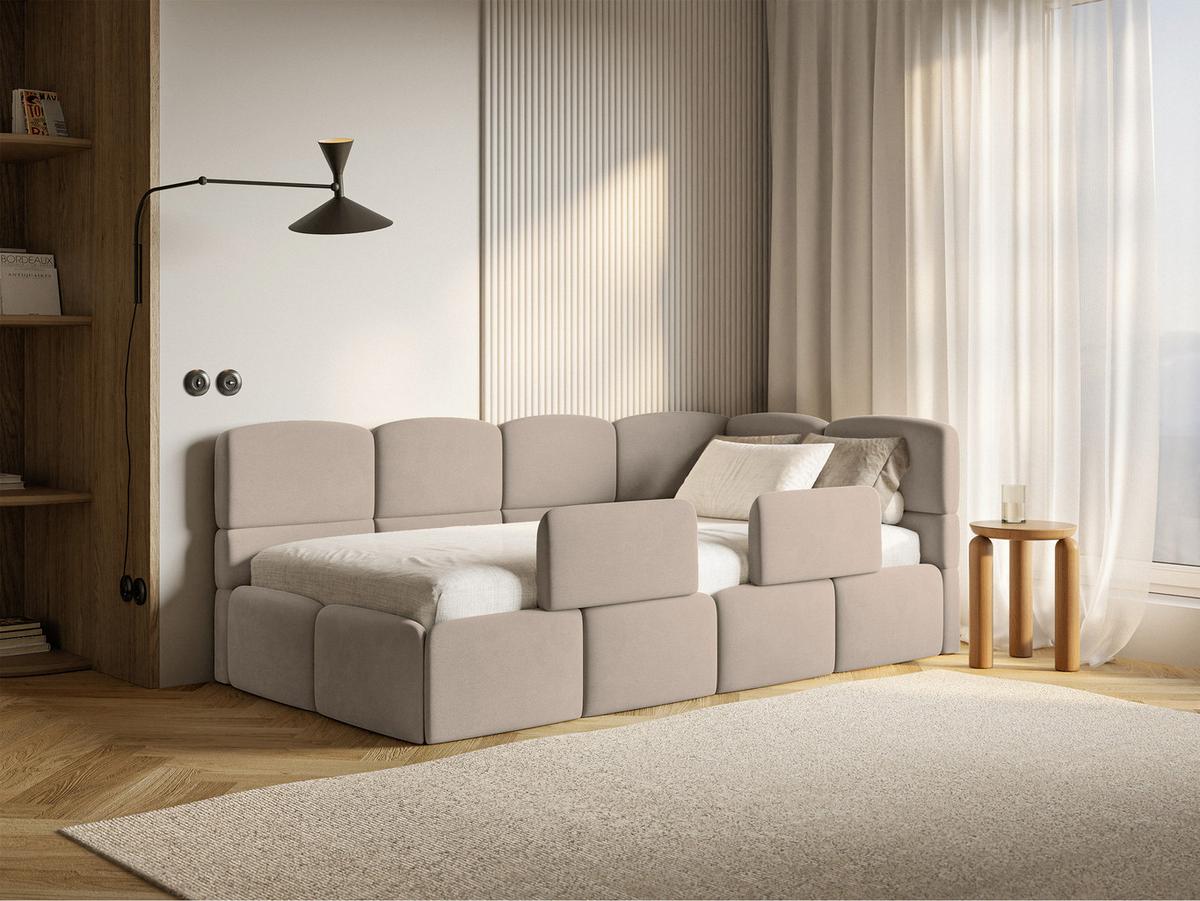 KINDERBETT Cloudy Beige 90x200 cm, Rausfallschutz, Kopfteil rechts, Samt - Beige/Schwarz, Kunststoff/Textil (90/200cm) - Selsey