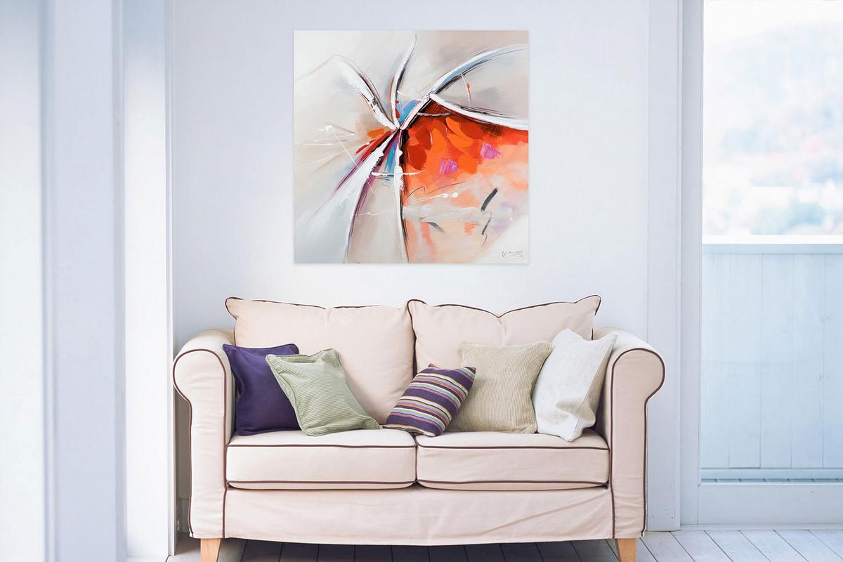 ACRYLBILD HANDGEMALT 80/80 cm - Rot/Weiß, Holz/Textil (80/80cm) - KUNSTLOFT