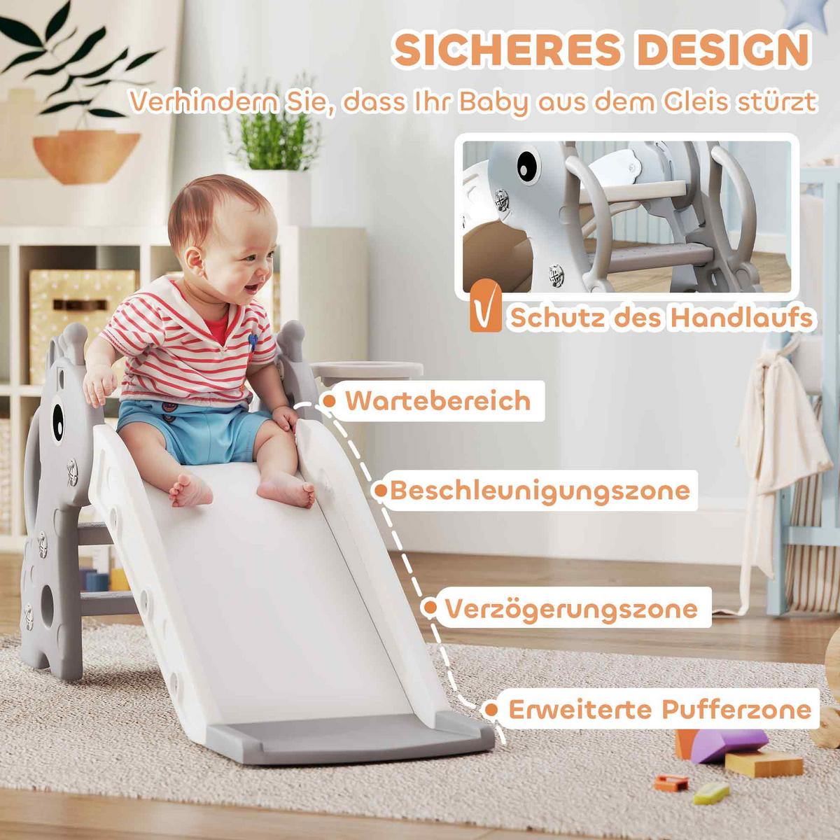 KINDERRUTSCHE, 3 in 1, Kleinkinderrutsche mit Basketballkorb, Basketball, Grau - Grau, Kunststoff (51.5/52/106cm) - AIYAPLAY