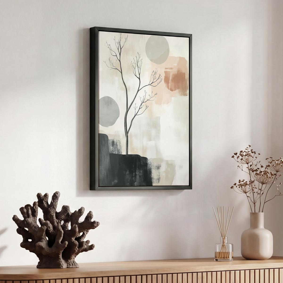 LEINWAND Bilder mit Rahmen - Wabi sabi - Beige - Pflanze - 30x40 - Sandfarben, Textil (30/40cm) - MuchoWow