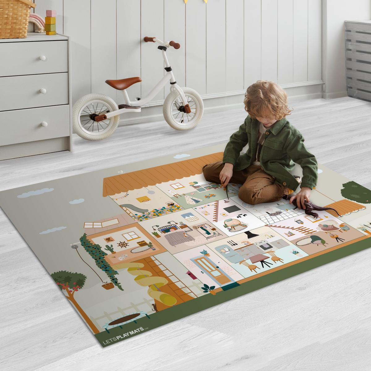 KINDERTEPPICH Puppenhaus - Kinder - Möbel - Design - Braun Spielmatte 135x90 cm - Hellgrau, Kunststoff (135/0.3cm) - OnlyWow