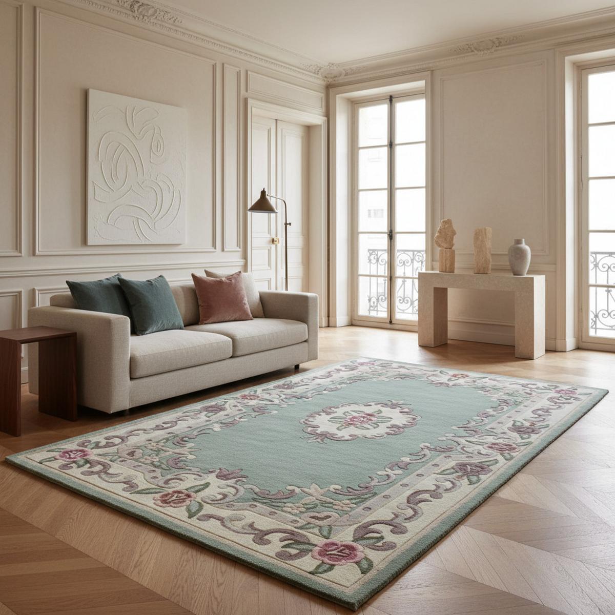 WOLLTEPPICH BEAULY, klassisch, Grün-Beige, 75 x 150 cm - Grün, Textil (75/150cm) - KADIMA DESIGN