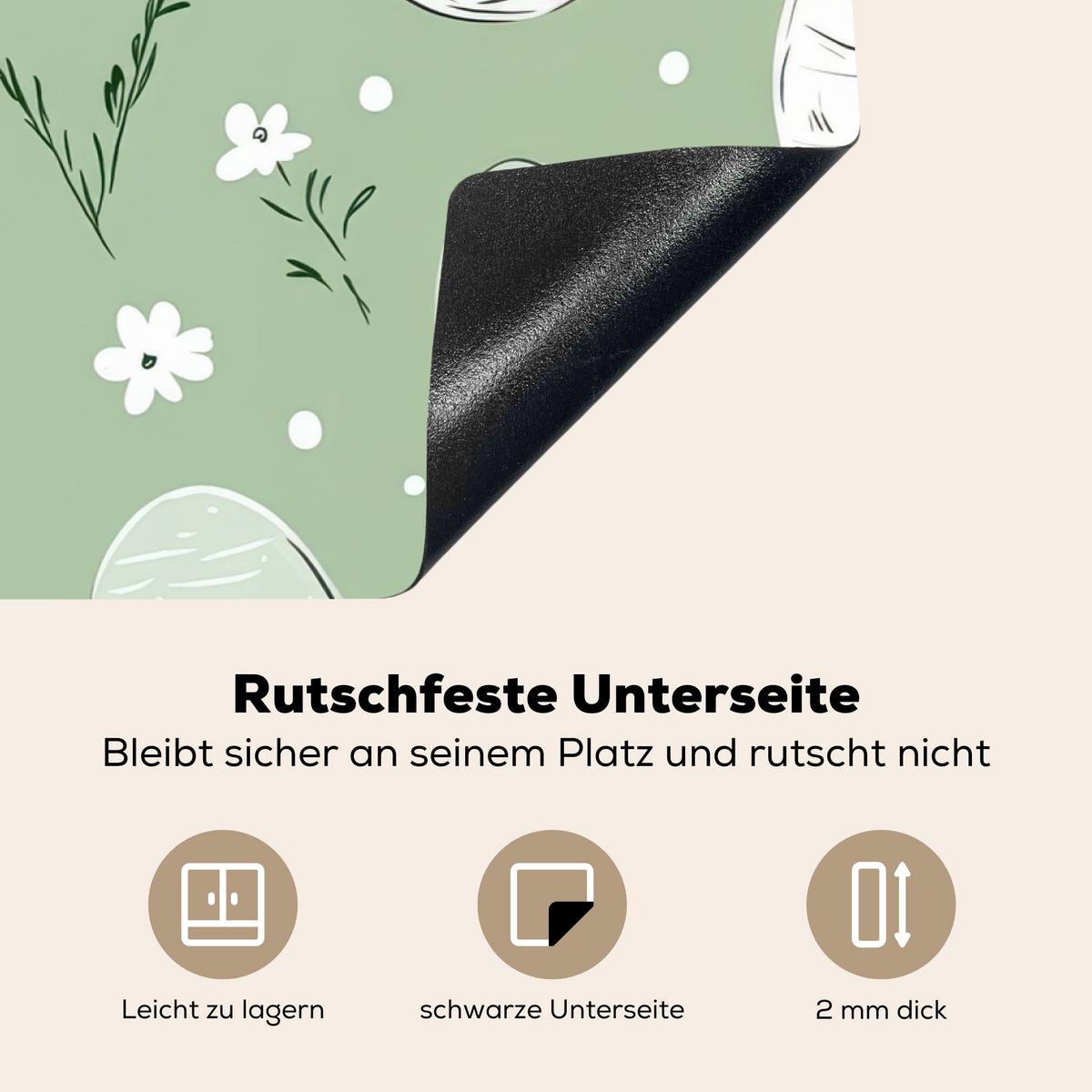 HERDABDECKPLATTE Grün - Eier - Muster Induktionsmatte 81x52 cm - Waldgrün, Kunststoff (81/52/0.2cm) - MuchoWow