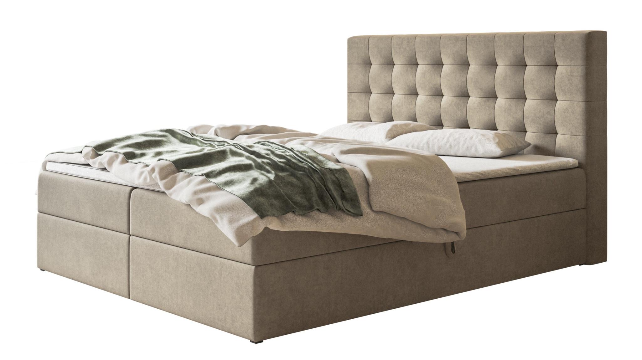 BOXBETT RIO mit 2 Bettkästen, 180x200, Farbe: Sand, Velourstoff, Doppelbett mit Bonell-Matratze - Sahara, Holz/Kunststoff (180/200cm) - Alpi-Möbel