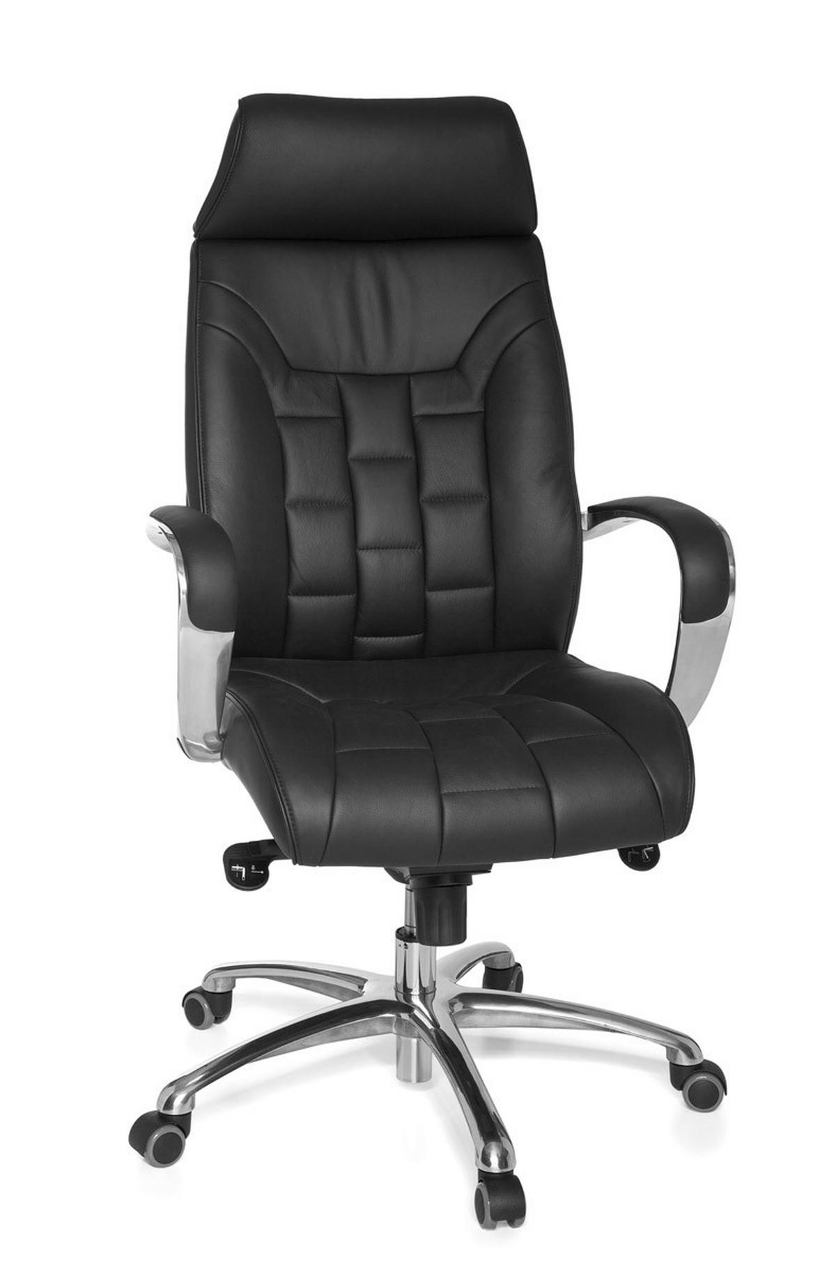 CHEFSESSEL Echtleder mit Multiblockmechanik und Lendenstütze Belastbar bis 120 kg - Silberfarben/Schwarz, Leder (66/128/62cm) - KADIMA DESIGN