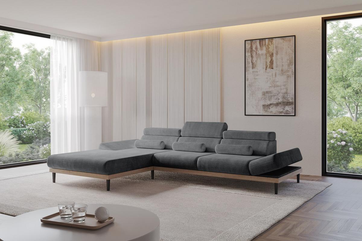 ELEKTRISCHES ECKSOFA Links MONA 316x205x85 Dunkelgrau Cord - Dunkelgrau, Holzwerkstoff/Textil (316/205cm) - ALTDECOR