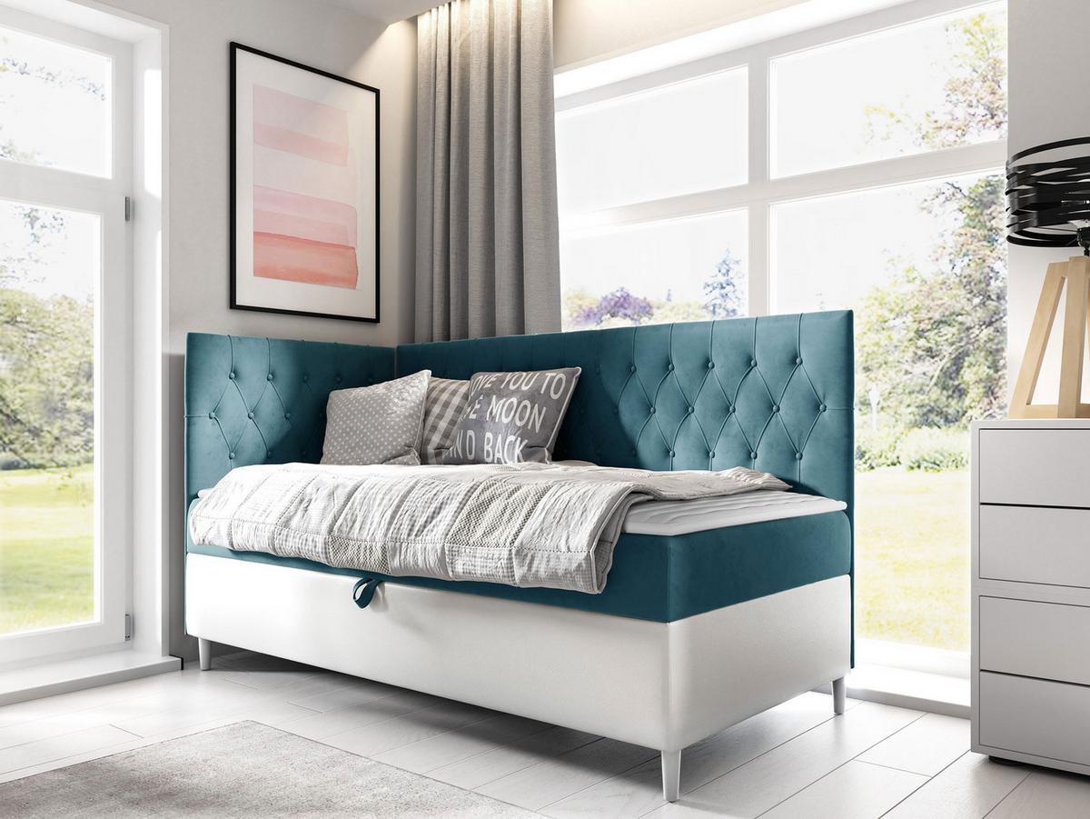 BOXBETT Filip Junior 3, Seite zum Öffnen des Bettkastens: Links - H3 - Türkis/Weiß, Holz (90/200cm) - MIRJAN24