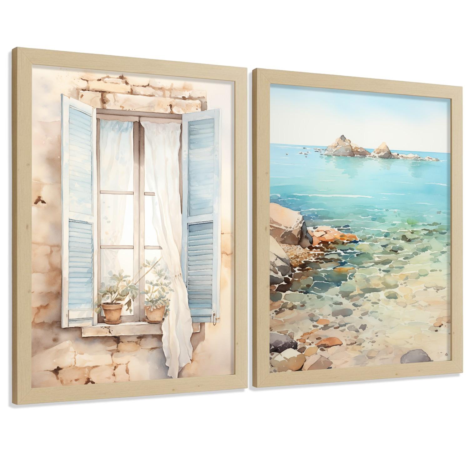 POSTER 3er Bilder-Set Wandbilder Meer Relax modern ohne Rahmen – Wohnzimmer Deko, Schlafzimmer, Küche, Badezimmer Rahmenlos A4 - Klar, Papier (29.7/1/21cm) - Nacnic