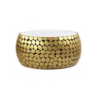 COUCHTISCH DIEMEL, Marmor, handgefertigt, Gold-Weiß, Ø 66 x 32 cm - Goldfarben, Stein/Metall (66/66/32cm) - KADIMA DESIGN