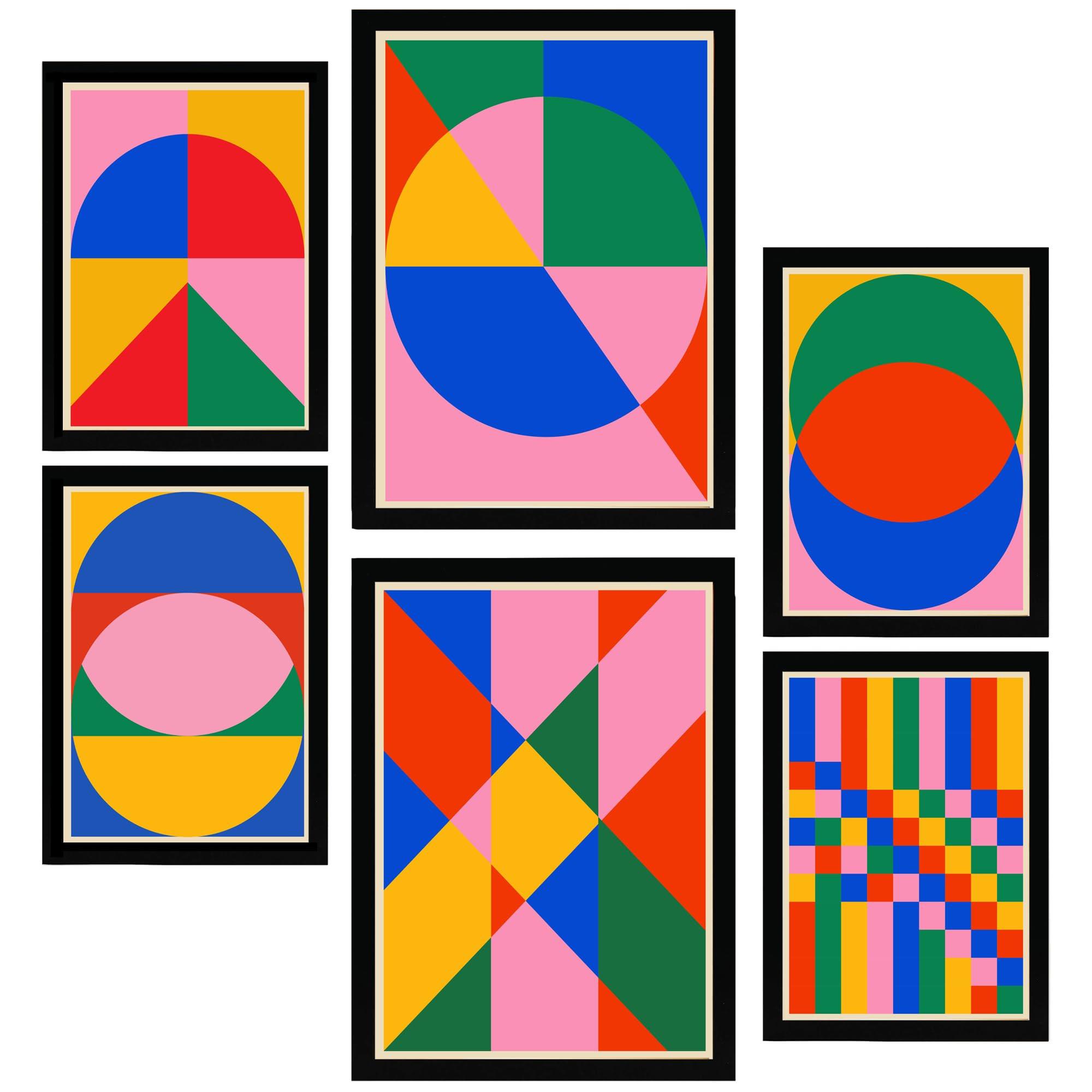 POSTER Set Mit 6 Geometrisches Bauhaus A3 & A4 Schwarzer Rahmen - Schwarz, Papier (29/3cm) - Nacnic