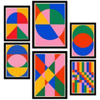 POSTER Set Mit 6 Geometrisches Bauhaus A3 & A4 Schwarzer Rahmen - Schwarz, Papier (29/3cm) - Nacnic
