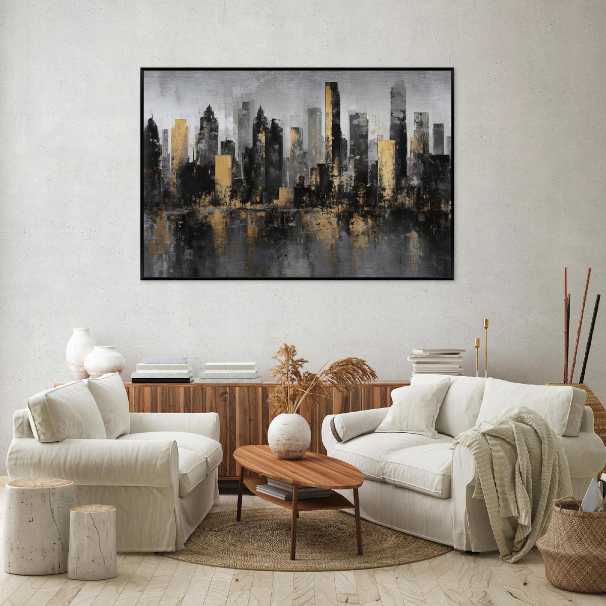 BILDER mit Rahmen Stadt Abstraktion Schwarz 120x80 cm - Multicolor, Metall (120/80cm) - Wallarena