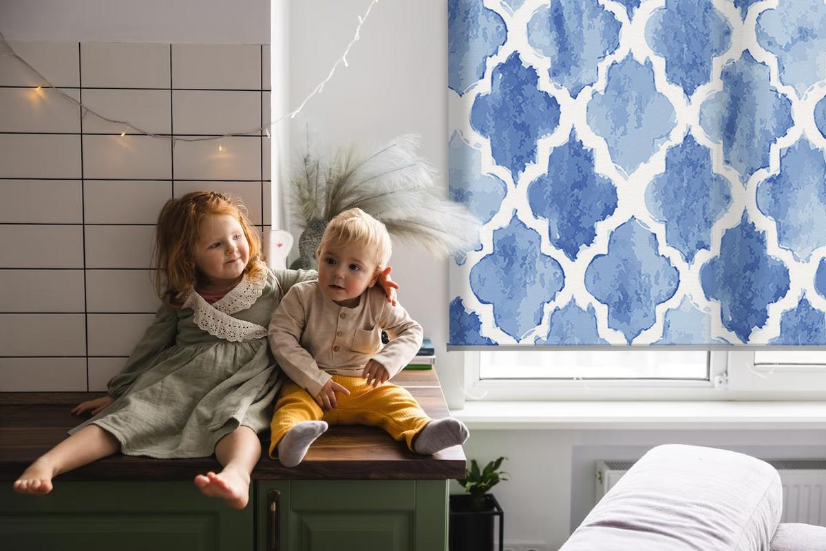 INNENROLLO - Fensterrollo - Rollo - 70x140 cm - Gemaltes Muster - Blau, Kunststoff (70/140/0.5cm) - TULUP