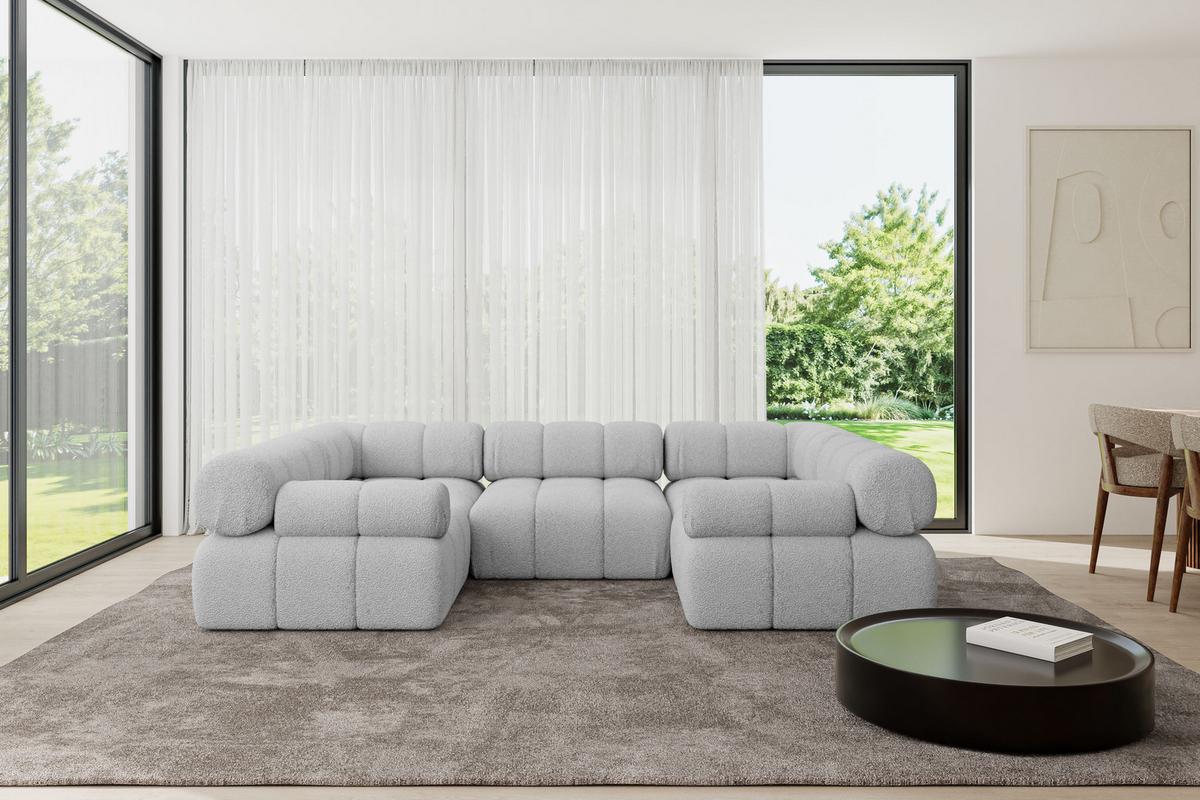 WOHNLANDSCHAFT modulares Sofa Birno-U1 - 285x190x70 cm Hellgrau Bouclé - Hellgrau, Holzwerkstoff/Textil (285/70/190cm) - ALTDECOR
