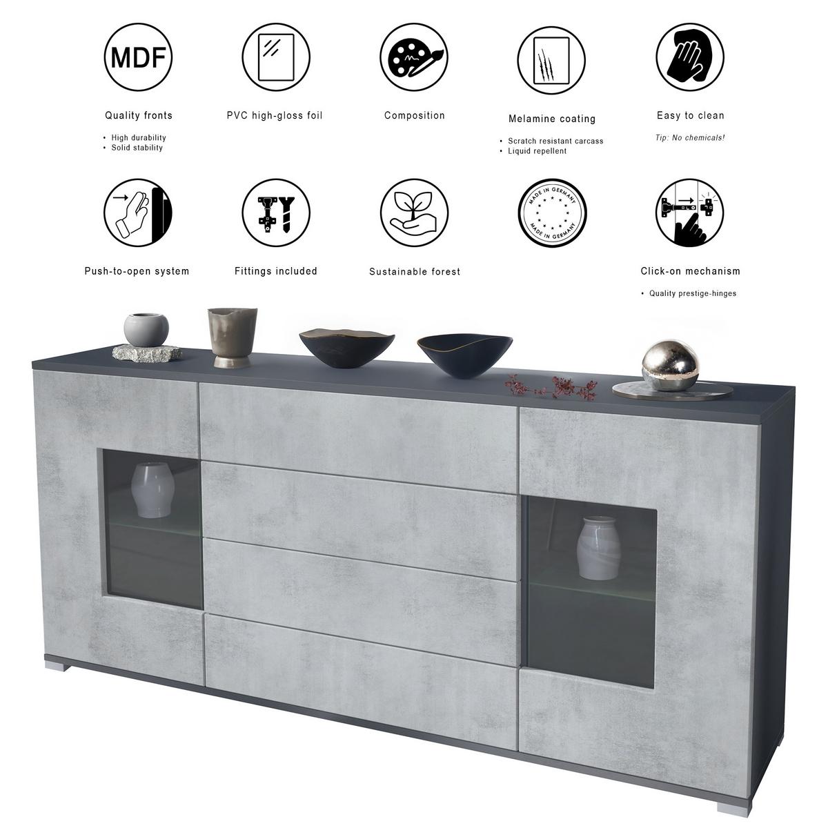 SIDEBOARD Grömitz Grau Hochglanz - Grau, Holzwerkstoff (166.5/75.5/35cm) - Vladon
