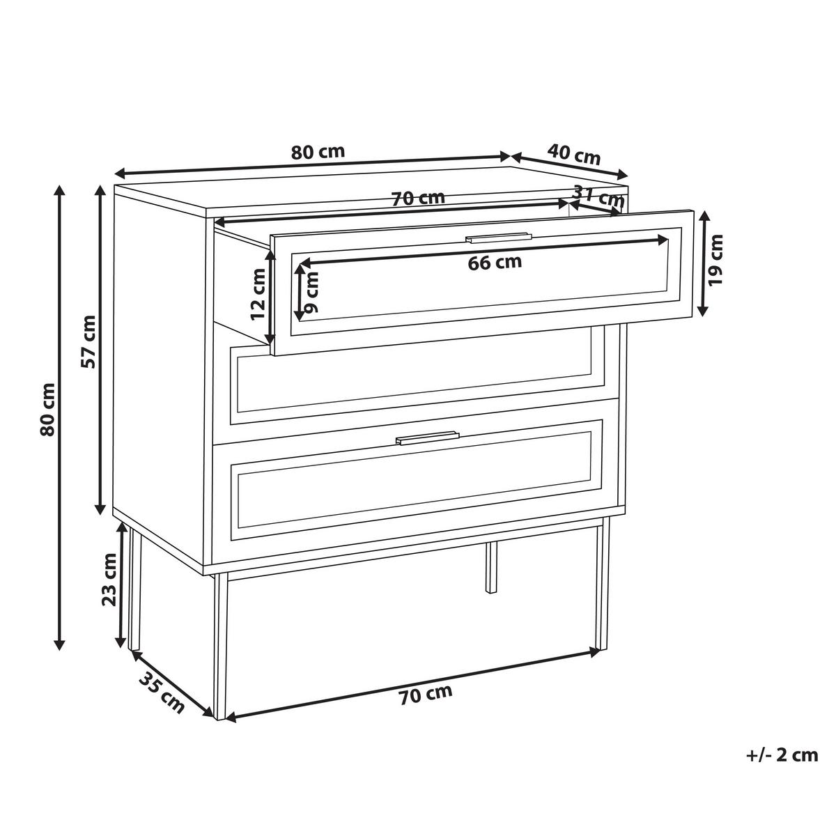 KOMMODE mit 3 Schubladen Hellbraun Pasco - Braun, Holzwerkstoff (80/80/40cm) - Beliani