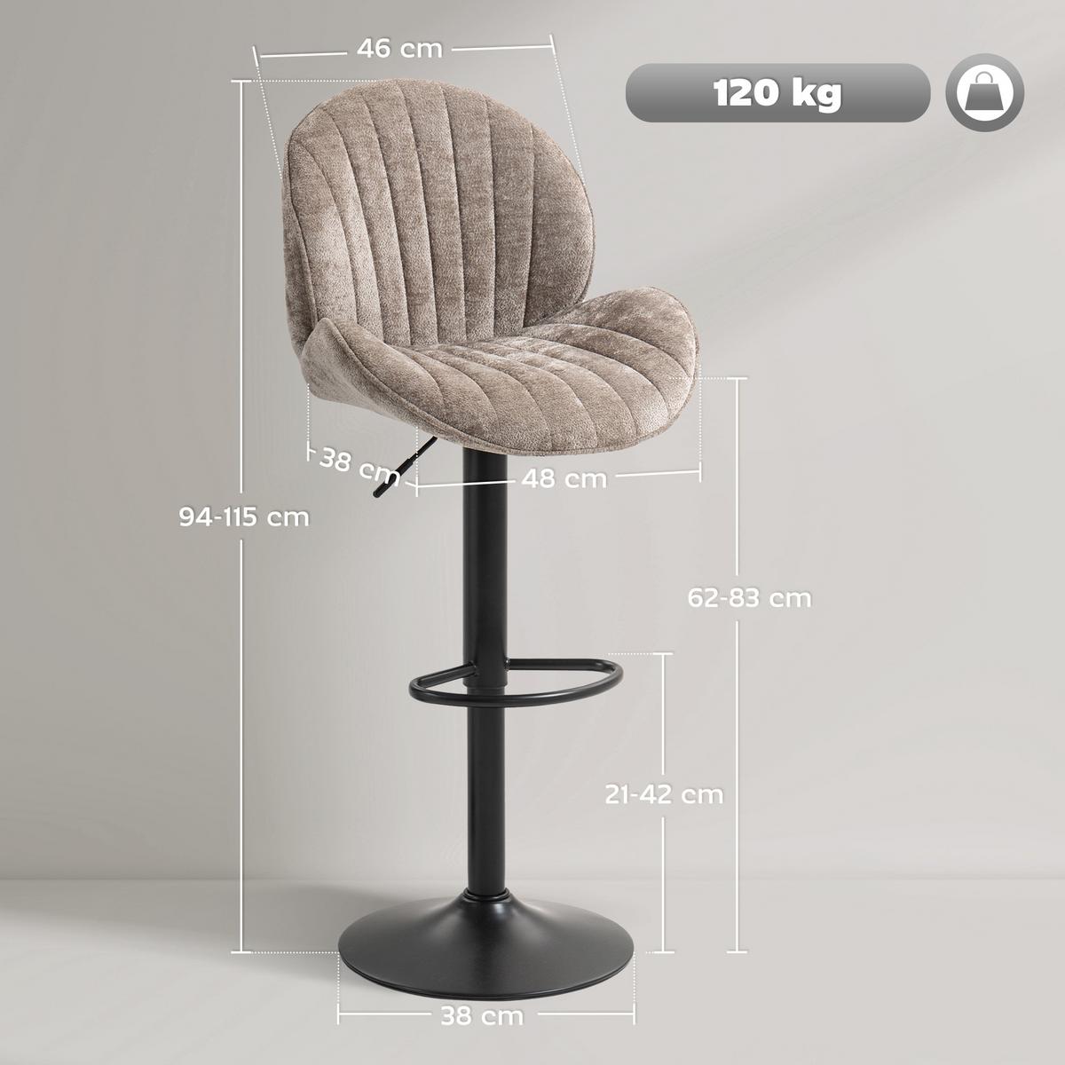 BARHOCKER 2er Set Polyester Stahl Braun - Schwarz/Braun, Textil/Metall (48/115/50cm) - HOMCOM