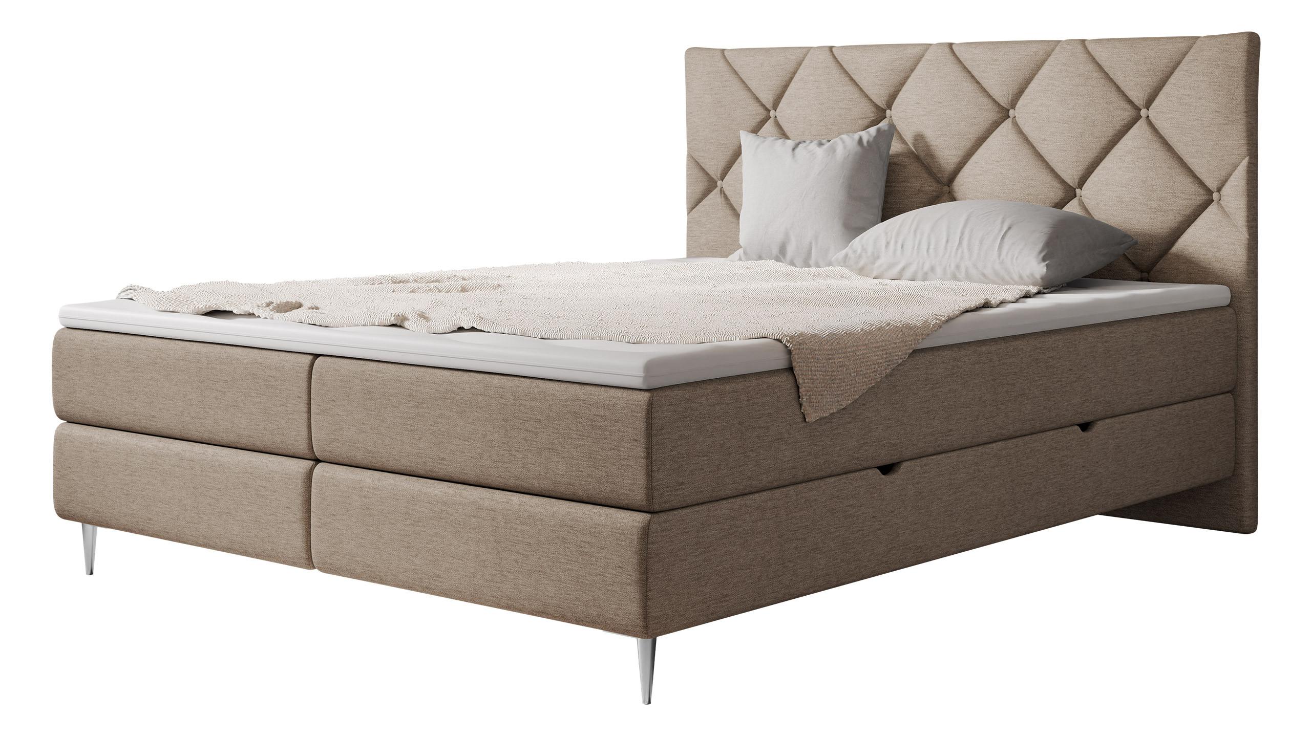 BOXBETT Letra - H3 - Hellbraun/Chromfarben, Holz/Textil (180/200cm) - MIRJAN24
