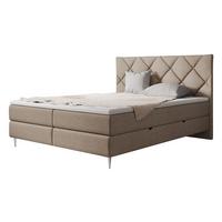 BOXBETT Letra - H3 - Hellbraun/Chromfarben, Holz/Textil (180/200cm) - MIRJAN24