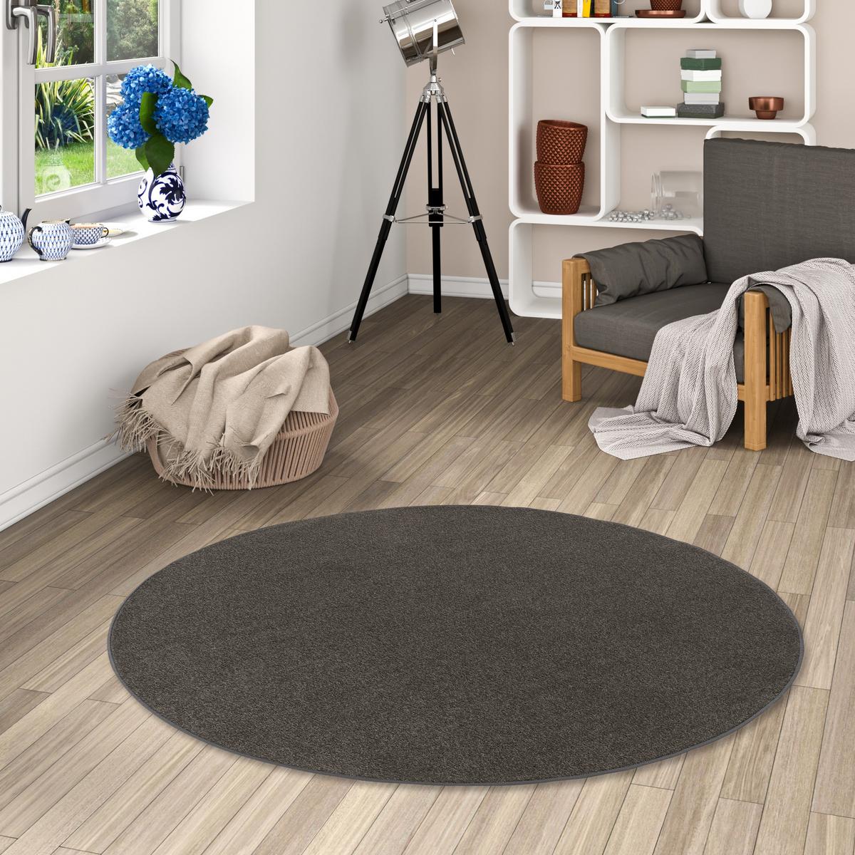 TREND VELOURS TEPPICH JOY RUND - Dunkelbraun, Textil (100/100cm) - Snapstyle
